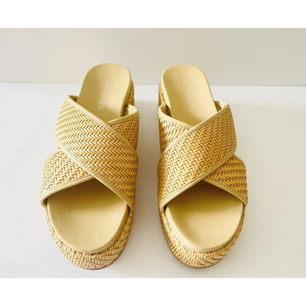 J/Slides Quackie Platform Vegan‎ Chunky Sandal Woven 9.5 Strap Wedge Resort $168